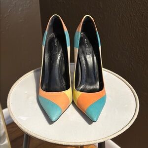 Aldo Turquoise and Orange Color Block Heels